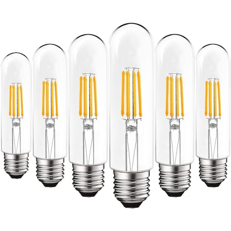 T10 Edison LED Light Bulbs 5W (60W Equivalent) 500LM 3000K Soft White Dimmable E26 Base 6-Pack